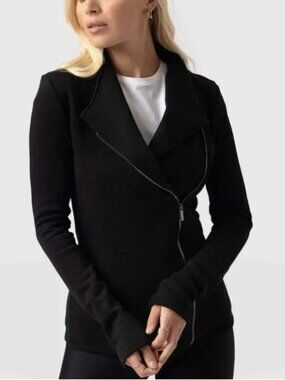 Saint + Sofia Soft Black Cotton Biker Jacket Sweater